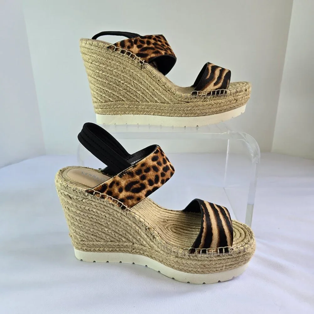 KENNETH COLE Women Espadrille - Open Toe Platform Wedge Sandals Sz 10 Zebra